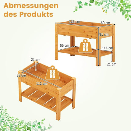 Wood Raised Garden Bed with Shelf & Drainage Holes, 120x60x81 cm