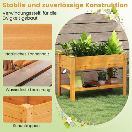 Wood Raised Garden Bed with Shelf & Drainage Holes, 120x60x81 cm