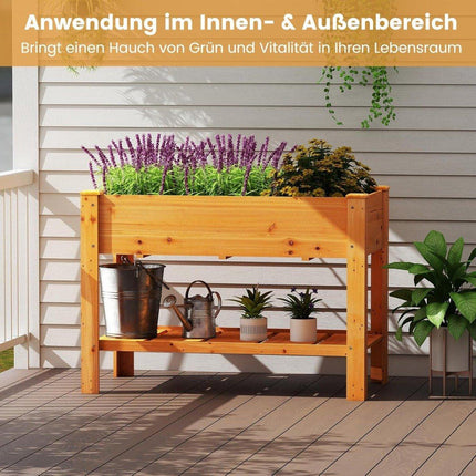 Wood Raised Garden Bed with Shelf & Drainage Holes, 120x60x81 cm