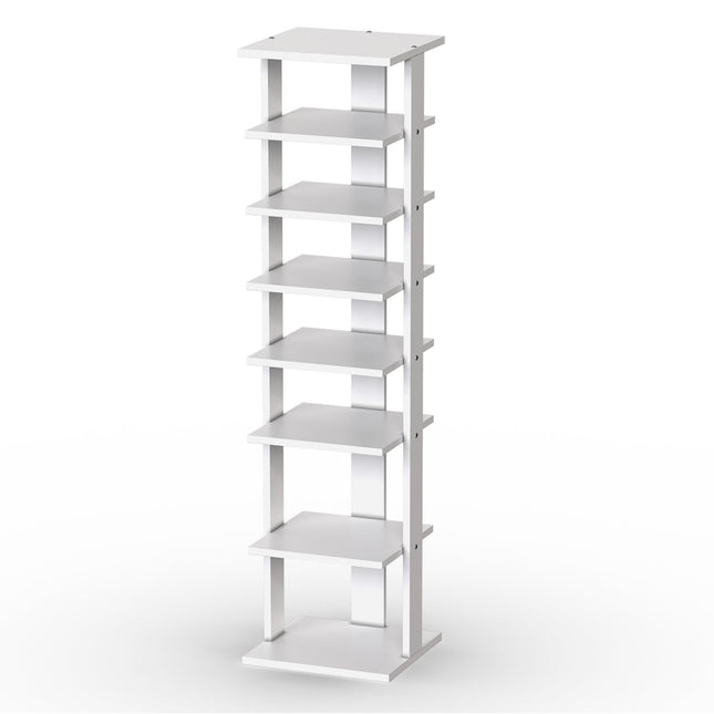 Wood Shoe Rack – 8-Tier Vertical Organizer, White
