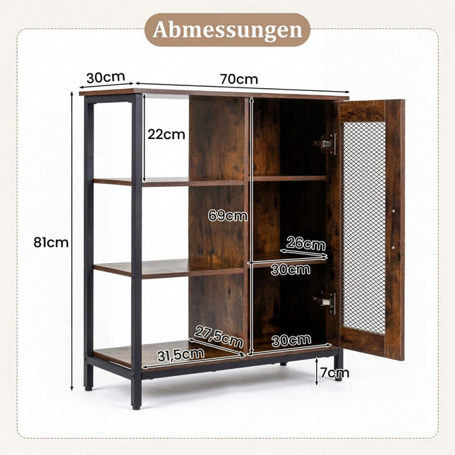 Wood Sideboard with Adjustable Shelves – Brown, 70x30x81 cm