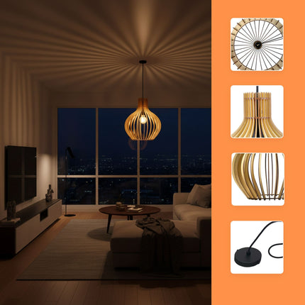 Wood Slat Pendant Light – Dining Room Illumination