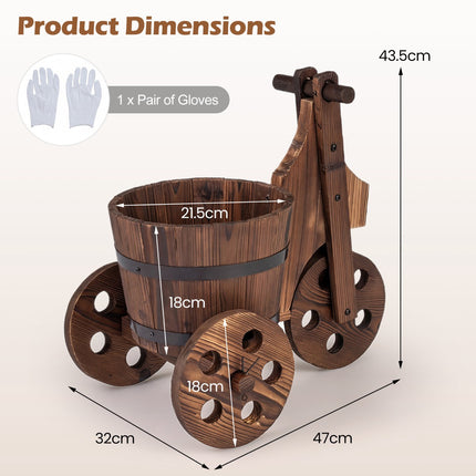 Wood Tricycle Planter Cart – Fir Barrel With Drainage Hole