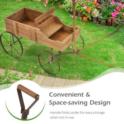 Wood Wagon Planter With Wheels, 2 Planting Sections
