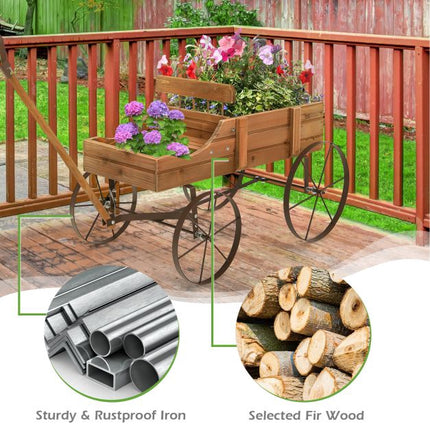 Wood Wagon Planter With Wheels, 2 Planting Sections