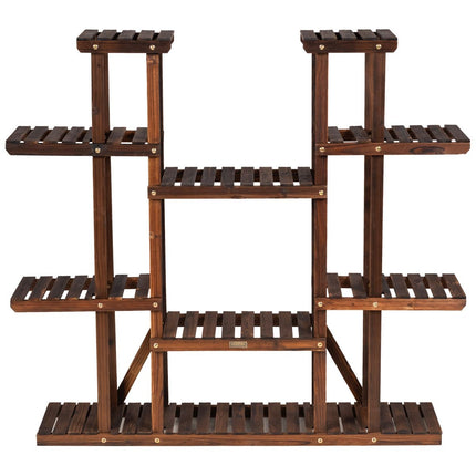 Wooden 9 Tier Plant Stand Flower Shelf Plant Rack 125 x 25 x 114 cm Brown