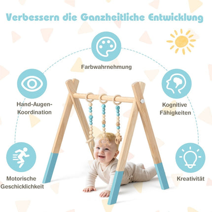 Wooden Baby Gym Activity Center with 3 Toys - Green