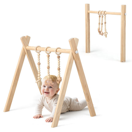 Wooden Baby Gym, Foldable, 3 Hanging Toys, 60x44x60 cm