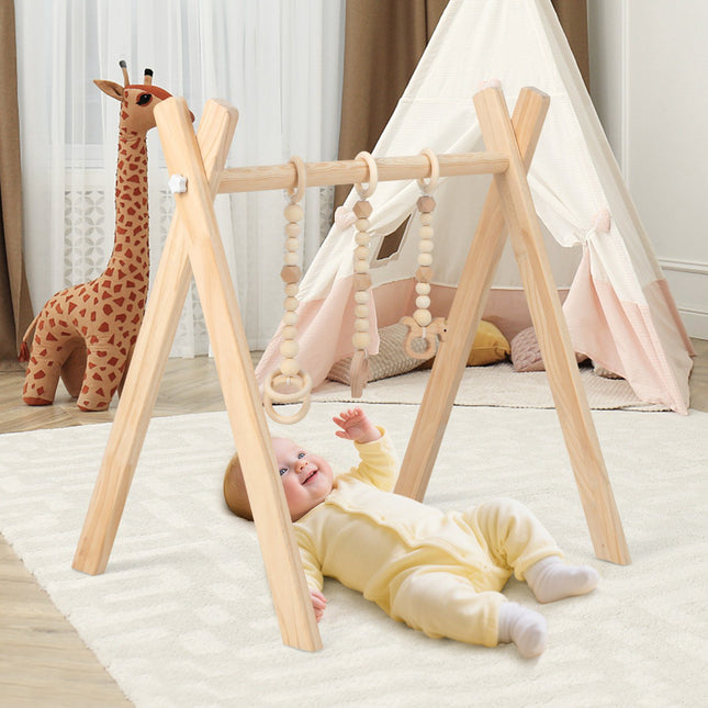 Wooden Baby Gym, Foldable, 3 Hanging Toys, 60x44x60 cm
