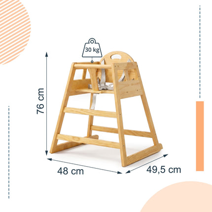 Wooden Baby High Chair with Harness, Natural Pine