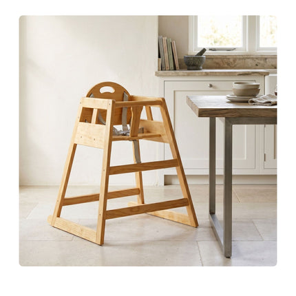 Wooden Baby High Chair with Harness, Natural Pine