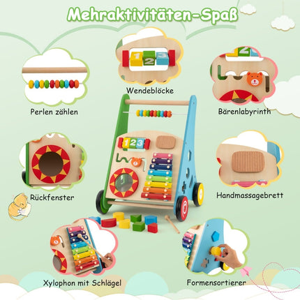 Wooden Baby Walker with Activities, Smooth Handles