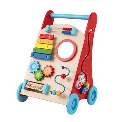 Wooden Baby Walker with Handle, Storage, and Wheels