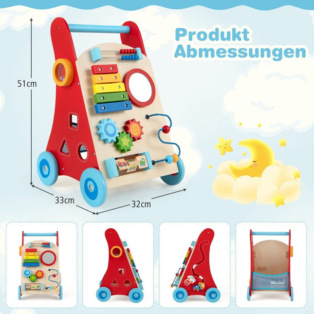 Wooden Baby Walker with Handle, Storage, and Wheels
