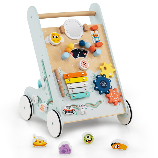 Wooden Baby Walker with Wheels, 8-in-1 Activity Center