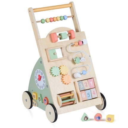 Wooden Baby Walker with Wheels & Storage Basket
