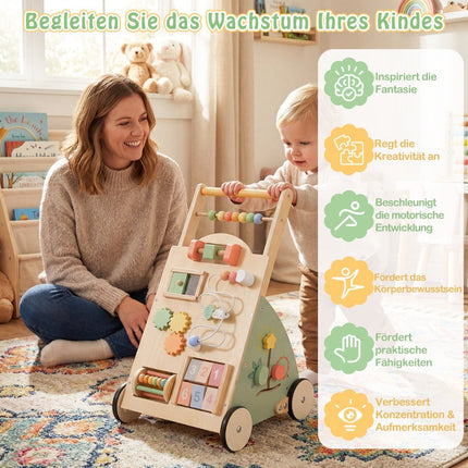 Wooden Baby Walker with Wheels & Storage Basket