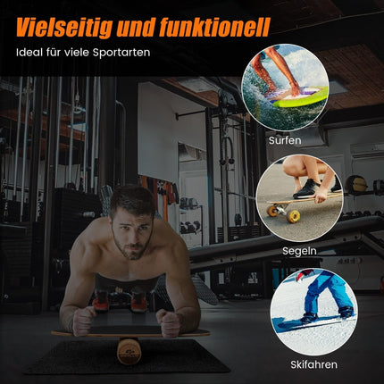 Wooden Balance Board Wobble Board with Wheel & Blanket 3-in-1 Balance Board Kit Black