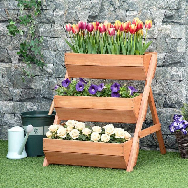 Wooden Balcony Herb Planter, 3-Tier, Drainage Holes