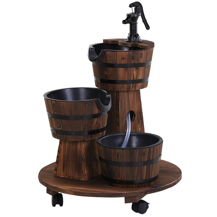 Wooden cascade fountain with pump, charred fir, 60x60x78 cm