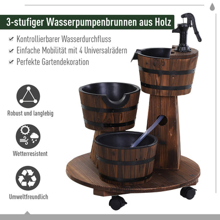 Wooden cascade fountain with pump, charred fir, 60x60x78 cm