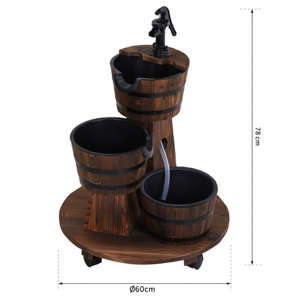 Wooden cascade fountain with pump, charred fir, 60x60x78 cm