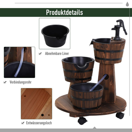 Wooden cascade fountain with pump, charred fir, 60x60x78 cm