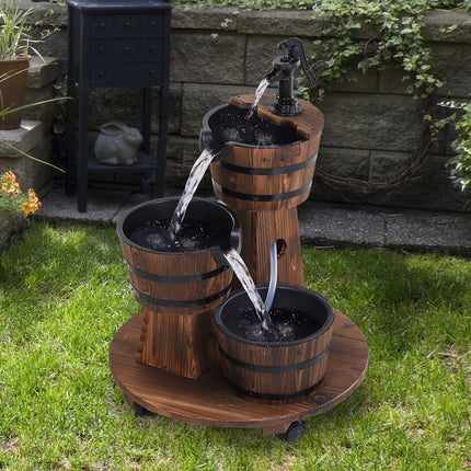 Wooden cascade fountain with pump, charred fir, 60x60x78 cm