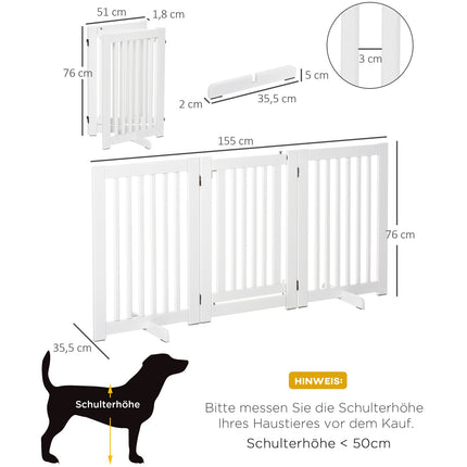 Adjustable stand-alone wooden dog gate, foldable, white