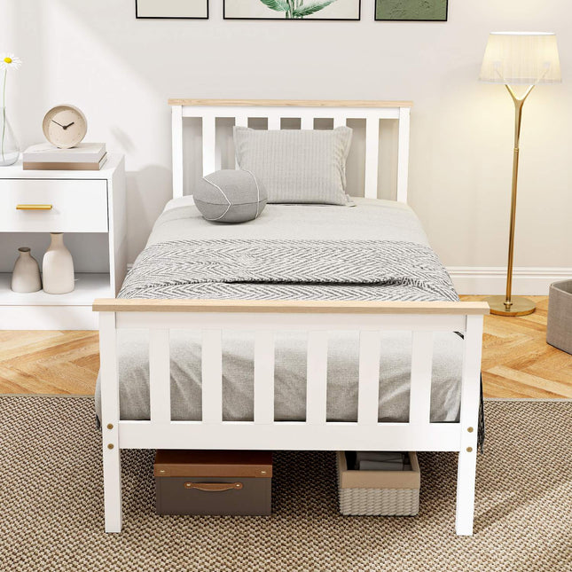 Wooden Bed Frame, Single, Natural Finish, Storage
