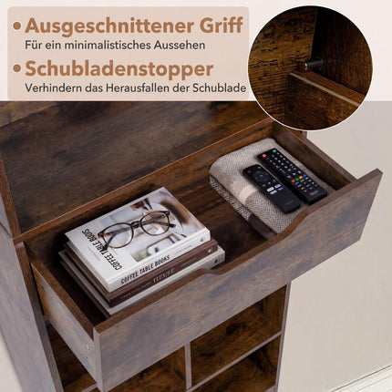 Wooden Bookshelf with 10 Shelves & 1 Drawer, 50x24x180 cm