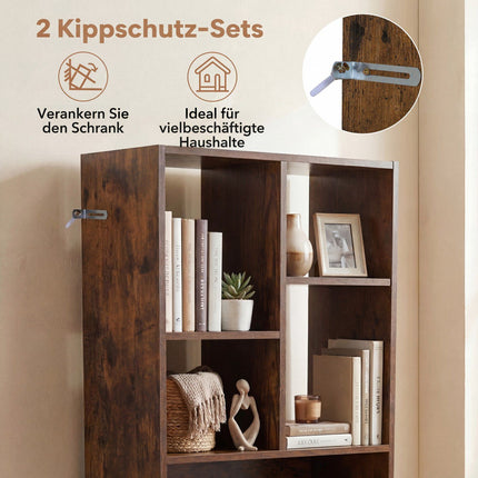 Wooden Bookshelf with 10 Shelves & 1 Drawer, 50x24x180 cm