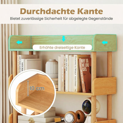 Wooden Bookshelf with 3 Open Shelves and Side Grids