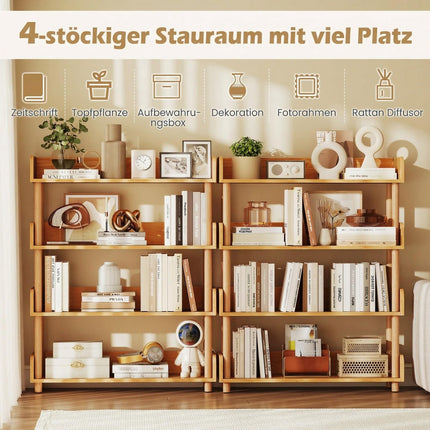 Wooden Bookshelf with 3 Open Shelves and Side Grids