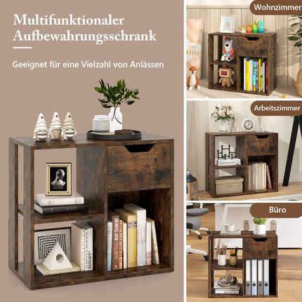 Wooden Bookshelf with Drawer & 3 Shelves, Brown
