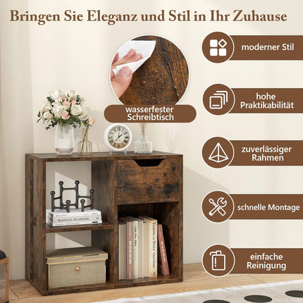 Wooden Bookshelf with Drawer & 3 Shelves, Brown