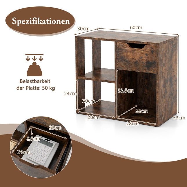 Wooden Bookshelf with Drawer & 3 Shelves, Brown