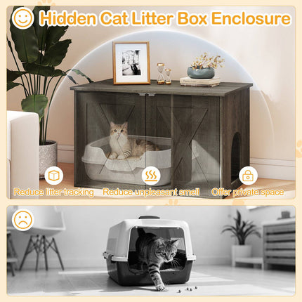 Wooden Cat House & Litter Box Enclosure with Divider