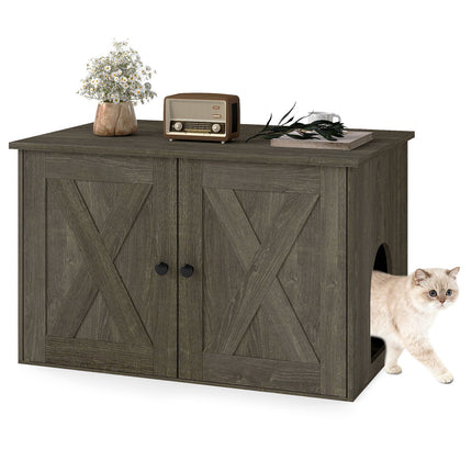 Wooden Cat House & Litter Box Enclosure with Divider