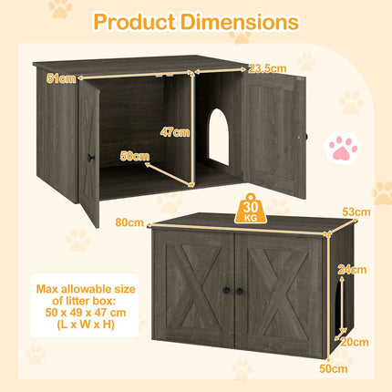Wooden Cat House & Litter Box Enclosure with Divider