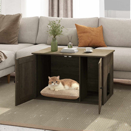 Wooden Cat House & Litter Box Enclosure with Divider