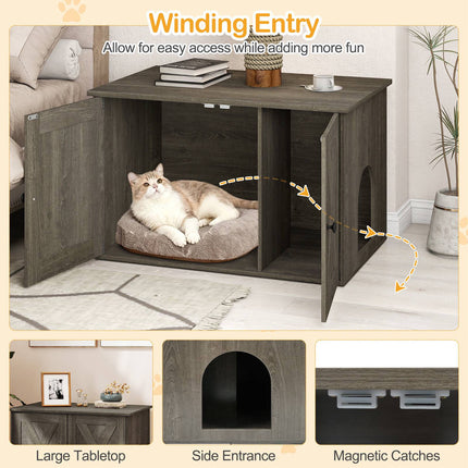 Wooden Cat House & Litter Box Enclosure with Divider