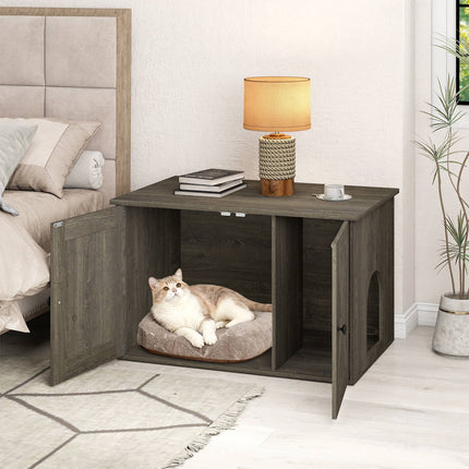 Wooden Cat House & Litter Box Enclosure with Divider