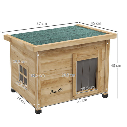 Outdoor Cat house in wood with Door curtain, 57x45x43 cm
