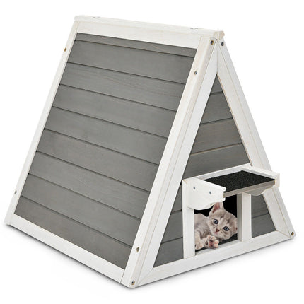 Wooden Cat House, Weatherproof Asphalt Roof, Grey