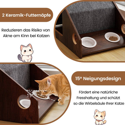 Wooden Cat House with Feeding Station, Removable Roof