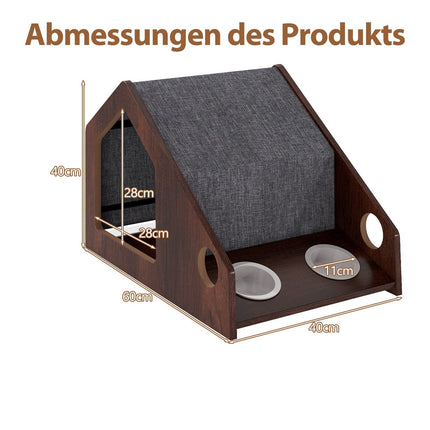 Wooden Cat House with Feeding Station, Removable Roof