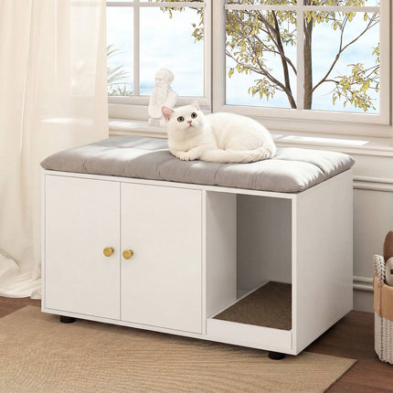 Wooden Cat Litter Box Enclosure with Scratching Board