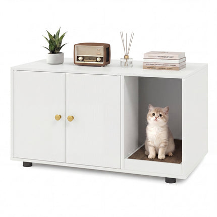Wooden Cat Litter Box Enclosure with Scratching Board