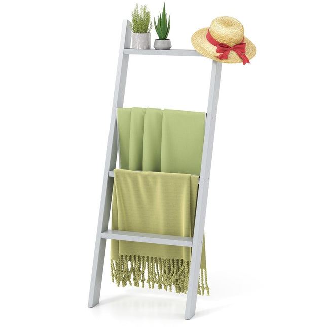 Wooden Ceiling Ladder Towel Rack, 4-Tier, 50x7.5x136.7 cm, Gray